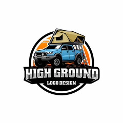 camper van, camper truck with roof top tent illustration logo vector  © winana