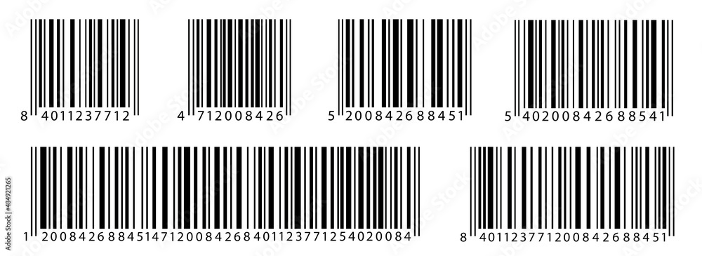 Poster barcode icon set. scan bar label. barcodes product distribution icon. codes stripe sticker and produ