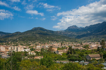 Fototapeta na wymiar View of the town of Sóller on the holiday island of Mallorca in Spain. Mallorca is one of the Balearic Islands.
