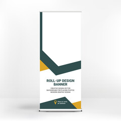 Banner design, roll-up stand for advertising, conferences, seminars, poster template for placing photos and text. Creative background for presentation