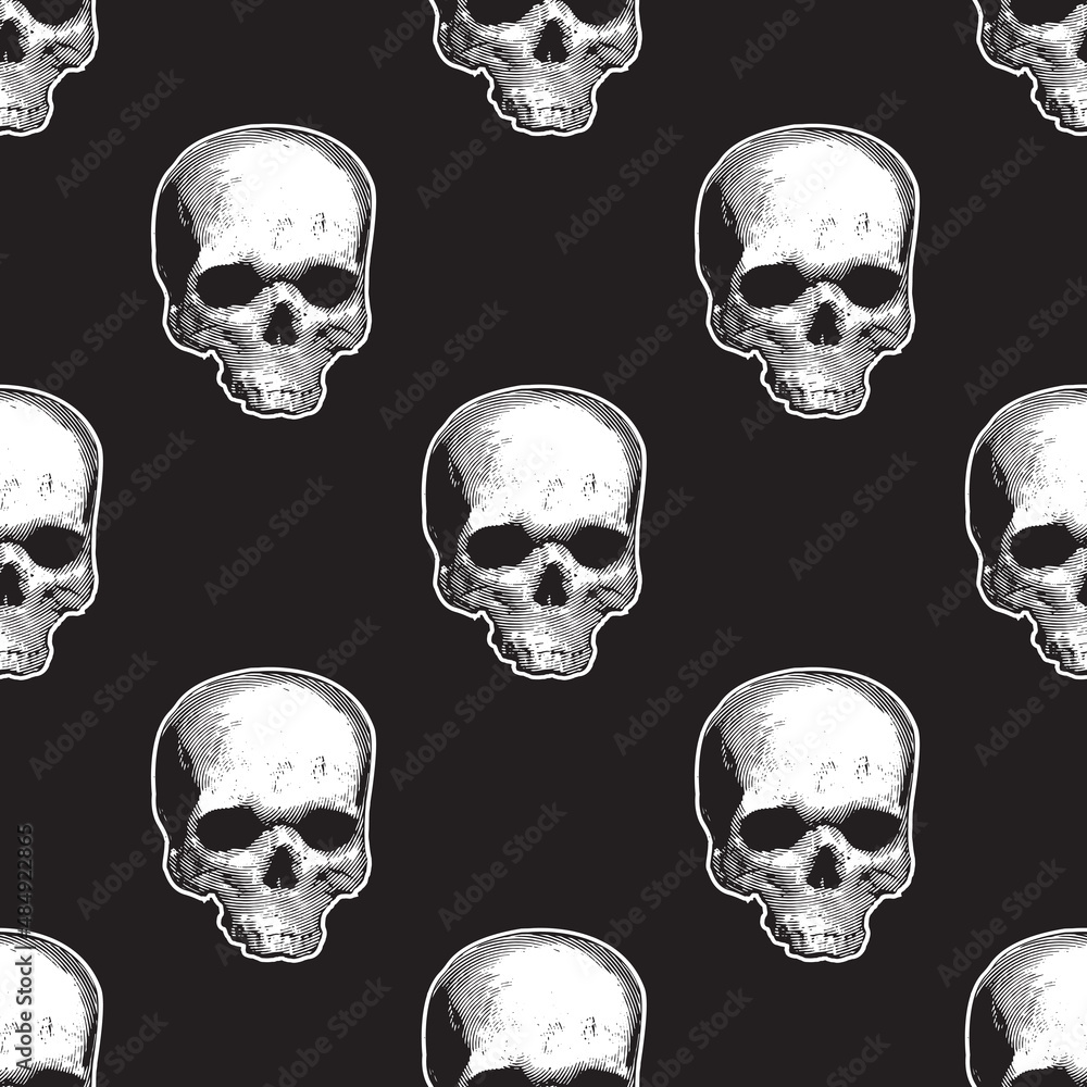 Poster vector image of seamless texture with skulls on black background