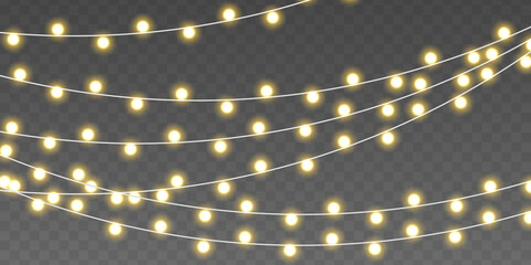 Golden Xmas glowing garland, Christmas Light bulbs © Vitalii