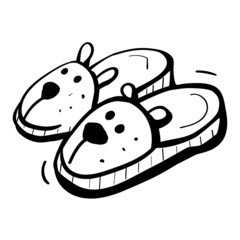Slippers with pets. Cute Home Cozy Shoes in hand drawn style. Vector coloring illustration