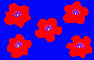 Red poppy on blue background.