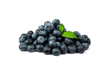 Blueberry. Ripe blueberry with mint leaves on white isolated background.