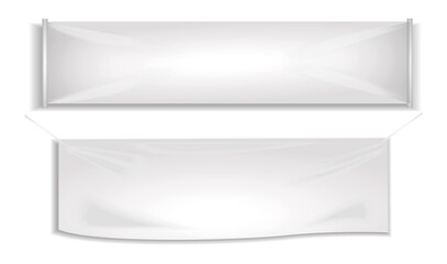Realistic textile advertising banners white 

fabric blank isolated, advertising mockup 

promotion. 
