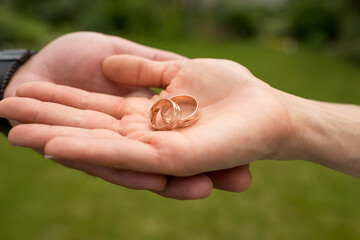 rings in the hands of the groom