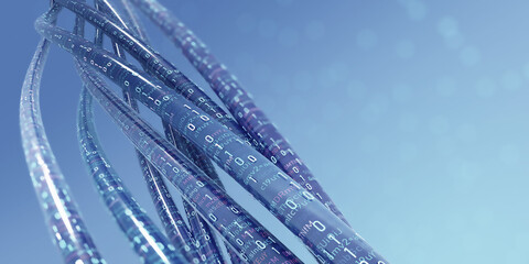 High speed internet connection. Encoded data stream 3D illustration. Big data analytics. Protected databases. Structured cyberspace of individual digital archives