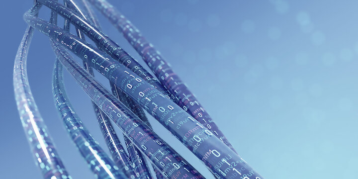 High speed internet connection. Encoded data stream 3D illustration. Big data analytics. Protected databases. Structured cyberspace of individual digital archives
