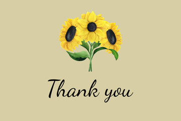 Template Banner with sunflower and text of thank you. illustation of bouquet sunflower for graphic, banner,greeting card,etc.