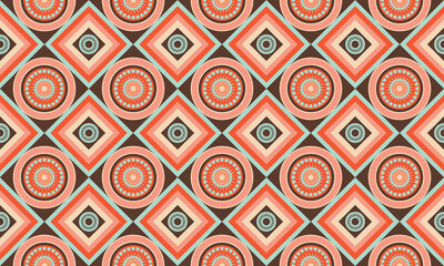 Fototapeta premium Oriental ethnic seamless pattern. Traditional design for background, wallpaper, paper, packaging, fabric, clothing, gift wrapping, carpet, tile, decoration, vector illustration, embroidery style.