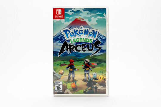 Fort Myers, FL USA &ndash; Feb 3, 2022: Pokemon legends arceus case isolated on white a video game published by the Pok&eacute;mon Company and Nintendo for the Nintendo Switch.