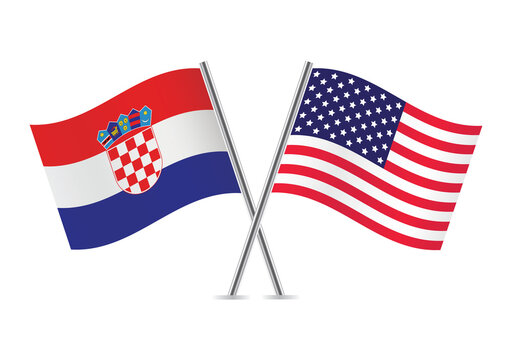 Croatia and America crossed flags. Croatian and American flags isolated on white background. Vector icon set. Vector illustration.