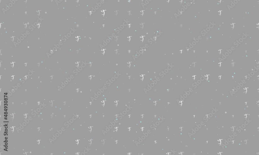 Poster seamless background pattern of evenly spaced white handball symbols of different sizes and opacity. 