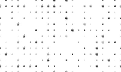 Seamless background pattern of evenly spaced black seaweed symbols of different sizes and opacity. Vector illustration on white background