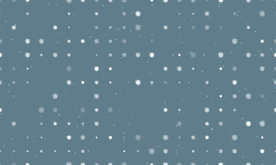 Seamless background pattern of evenly spaced white sea urchin symbols of different sizes and opacity. Vector illustration on blue gray background with stars