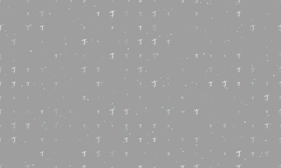 Seamless background pattern of evenly spaced white handball symbols of different sizes and opacity. Vector illustration on gray background with stars