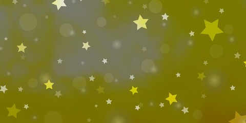 Light Yellow vector backdrop with circles, stars. Colorful disks, stars on simple gradient background. Design for textile, fabric, wallpapers.