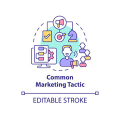Common marketing tactic concept icon. Promoting product with influencers abstract idea thin line illustration. Isolated outline drawing. Editable stroke. Arial, Myriad Pro-Bold fonts used