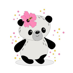Cute cartoon baby panda with flower and sprinkles