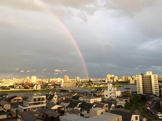 rainbow over town