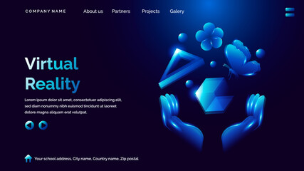 Virtual reality landing page vector in dark background