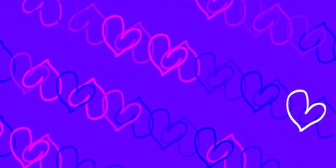 Light Purple, Pink vector background with Shining hearts.