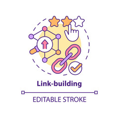 Link-building concept icon. SEO optimization. Current marketing trend abstract idea thin line illustration. Isolated outline drawing. Editable stroke. Arial, Myriad Pro-Bold fonts used
