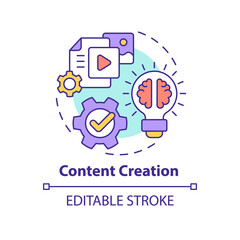 Content creation concept icon. Engaging new customers. AI in marketing abstract idea thin line illustration. Isolated outline drawing. Editable stroke. Arial, Myriad Pro-Bold fonts used