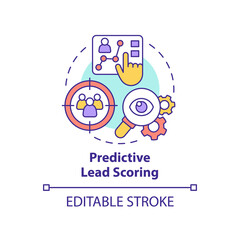 Predictive lead scoring concept icon. Automated process. AI usage in marketing abstract idea thin line illustration. Isolated outline drawing. Editable stroke. Arial, Myriad Pro-Bold fonts used