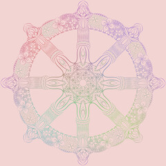 Buddhism dharma and samsara wheel in colorful decoration