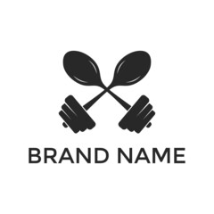 dumbbell combination spoon logo design vector template