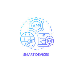 Smart devices blue gradient concept icon. Innovative technology abstract idea thin line illustration. Autonomous equipment. Smart home integration. Isolated outline drawing. Myriad Pro-Bold font used
