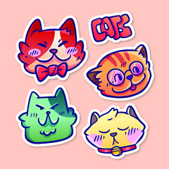HAND DRAWN CARTOON CAT STICKERS