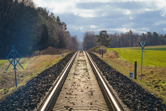 Railway track in spring season, driver's perspective