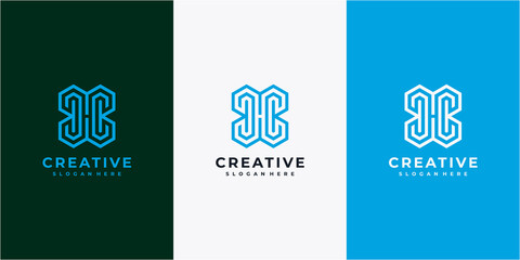 Creative letter HC elegant logo. letter H and C line art logo design template