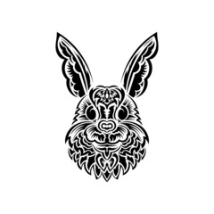 Head of a hare in the style of Polynesia. Isolated symbol of 2023. Vector.