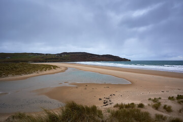 beach awarded for its cleanliness and conservation of the ecosystem Killahoey Strand near Dunfanaghy, Donegal, Ireland. wild atlantic way
