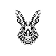 Rabbit head in Polynesian style. Isolated symbol of 2023.