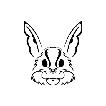 Tattoo style rabbit head. Isolated symbol of 2023. Vector.