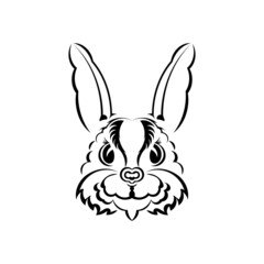 Tattoo style rabbit head. Isolated symbol of 2023. Handmade.