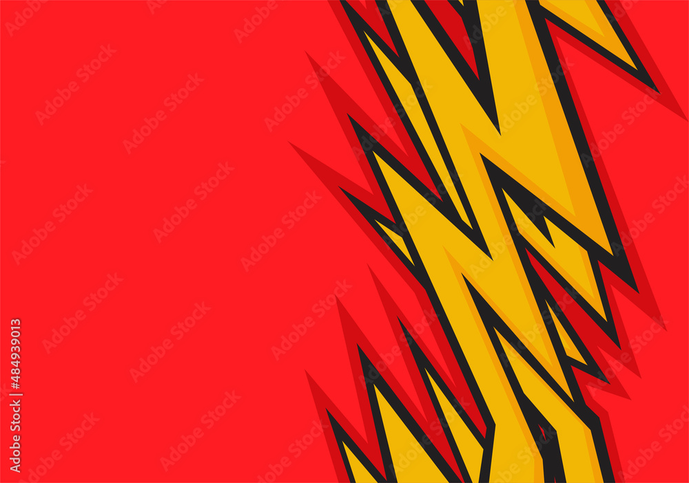 Poster abstract red background with yellow spikes and zigzag line pattern and with some copy space area