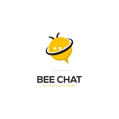 simple bee chat logo design, insect vector with communication chat icon, modern template
