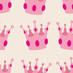 Pink crown seamless vector background or tile pattern