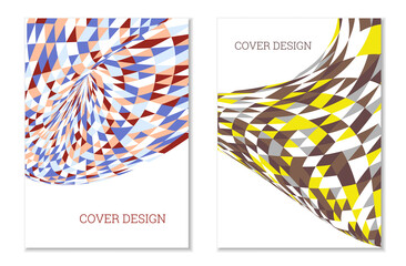 Bright patchwork from multi-colored triangles. Unusual colorful design for cover or background. Set of two templates