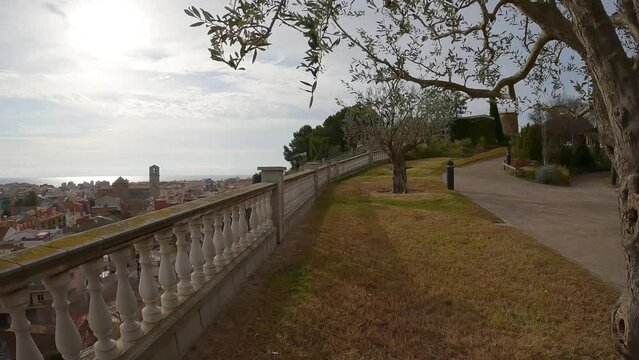 Malgrat de Mar town on the Costa del Maresme Barcelona Spain beach tourism turquoise blue Mediterranean water medieval town