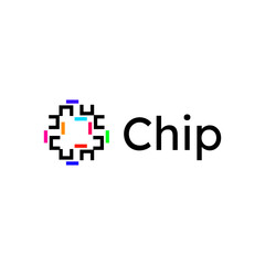Tech Chip Flat  simple logo design
