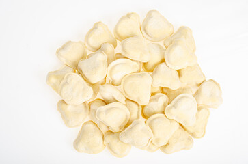 Raw dumplings with organic meat for baby food. Studio Photo