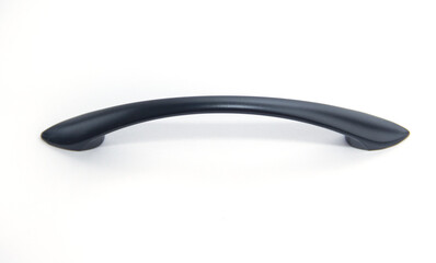 Black matte furniture handle on a white background. Various furniture accessories - door furniture handles insulated with a cut-off path