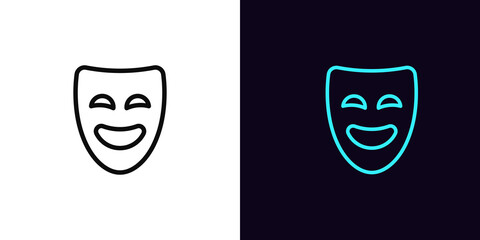 Outline comedy mask icon, with editable stroke. Comedian mask sign, humor face pictogram